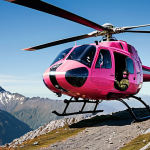 A brave and proactive female pilot dog named Skye, wearing her modest pink pilot uniform and helmet, expertly flying her rescue helicopter over a rugged, complex mountain terrain. She is fully clothed in appropriate attire, looking determined and focused during a challenging mission, with a rescue hook subtly extending from her aircraft. Dynamic pose, professional photography, cinematic lighting, high detail, vibrant colors, safe for work, appropriate content, perfect anatomy, correct proportions, natural pose, well-formed paws, natural body proportions, family-friendly.